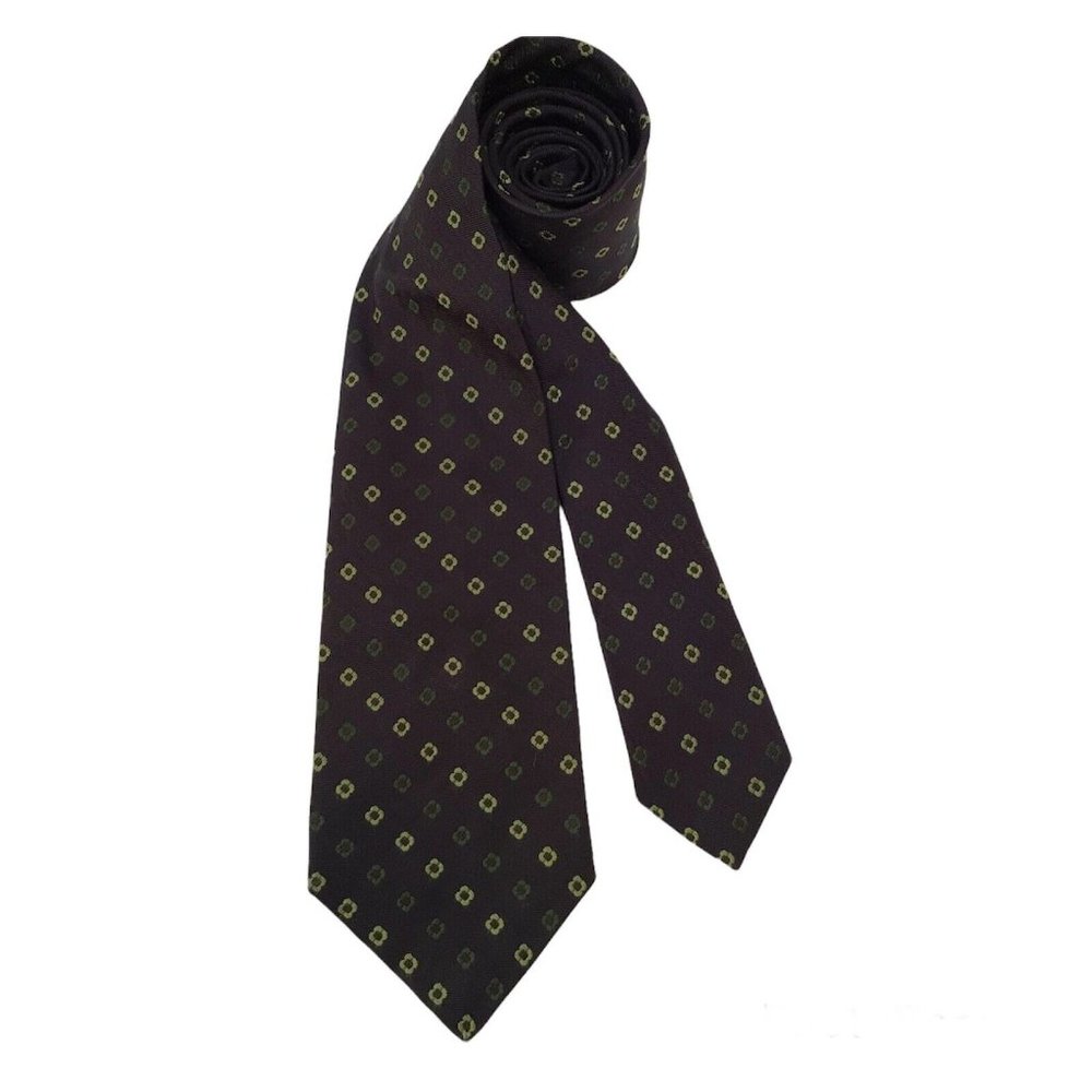 KITON NAPOLI 7 FOLDS Brown Floral Silk Tie M.In Italy 58"/3". 1/2 EX CD